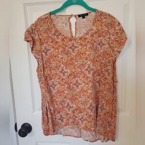 Anne Carson Red & Orange Bohemian Paisley Short-Sleeve Blouse L